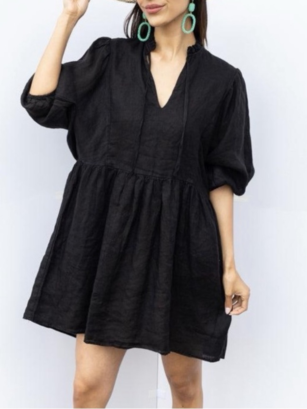 STARK X Queen dress medium 100% linen  dark gray black